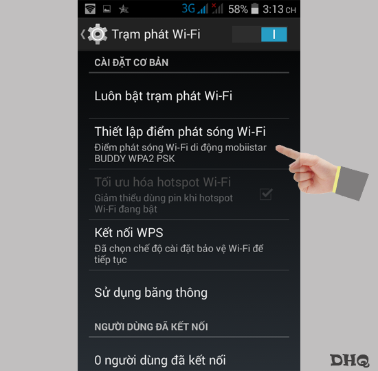 chọn Thiết lập điểm phát sóng Wi-Fi